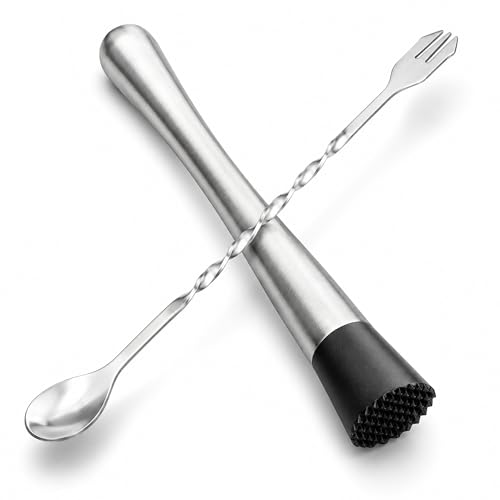 Ortarco 10 Inch Stainless Steel Muddler for Cocktail and 10 Inch Mixing Bar Spoon, 2 Pices Home Bar...