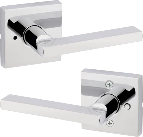 Image of Kwikset Halifax Interior Privacy Door Handle with Lock, Door Lever for Bathroom and Bedroom, Polished Chrome Reversible Keyless Push Button Lock Door Lever (Pack of 12)