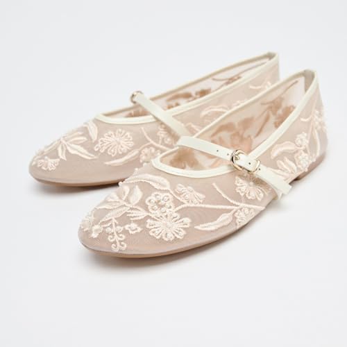 Mesh Ballet Flats for Women Embroidered Floral Round Toe Mary Jane3