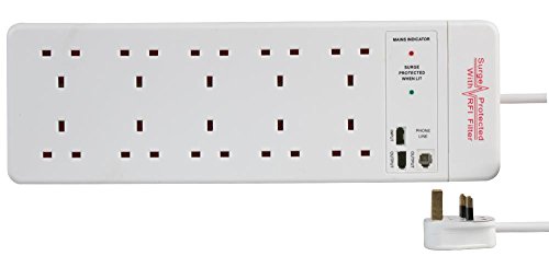 Pro Elec PELB1641 10 Gang Surge Protected Extension Lead White 2m