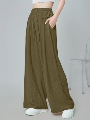 Image of GRECIILOOKS High Waist Polycotton Trousers for Women - Flared Parachute Pants with Side Pockets | Casual Travel Cargo Pants (Available in Plus Size and Value Pack)