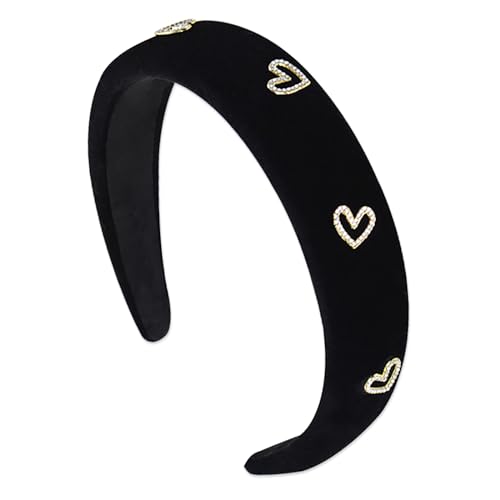 AIUPUOC Valentine Thick Headbands for Women French Heart Rhinestone Black Velvet Headband Elegant Hair Bands Hair Accessories Winter Wide Hair Hoop Gift