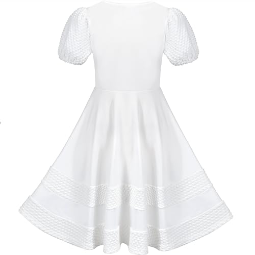 Sunny Fashion Girls Dress Pink Solid A-line Vintage Puff Sleeve Spring Summer2