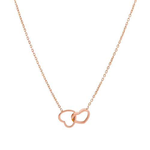 Collier double cœur entrelacé en acier titane anti-allergique pour femme