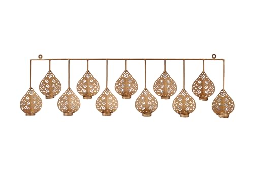 Image of METSY Stylish Metal Cutting Edge Candle Light Holder Leaf in Rectangular Shape | Metal Art | Home Decor Items (Golden Rectangular)
