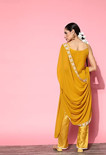 Image of LYMI LABEL Kurta Set For Women - Georgette Chikankari Sequence Straight Kurta With Bottom Set with Matching Dupatta for Ethnic, Fusion Wear
