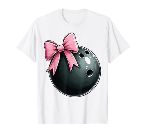 Coquette Bow Bowling Bowler Team Pink Ribbon Mom Girl T-Shirt