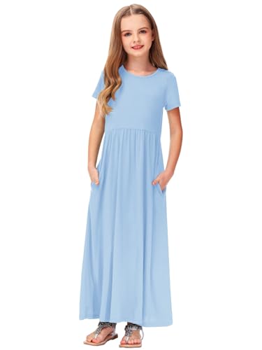 Image of Deerose Girls Maxi Dress Short Sleeve Casual Long Dresses with Pockets 5-14 Years