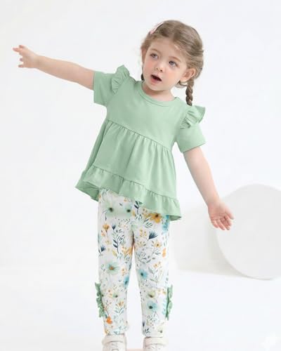 Image of Weebaby Baby Girl Clothes Infant Toddler Girl Clothing Ruffle Shirt High Low Top Floral Allover Pant Little Girls Clothes