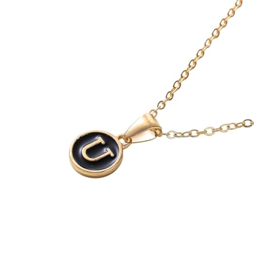 Image of Giftana Alphabet Locket with Chain, Black Enamel Letter A-Z Pendant Necklace for Woman and Girls, Personalized Initial Name Gold Plated Pendant Necklace Gift for Girlfriend, Sister