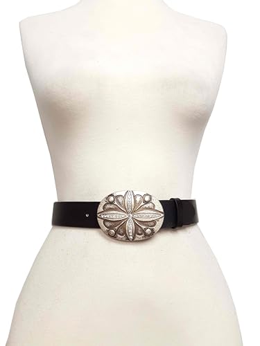 Vintage Distressed Oval Silver Buckle Belt2