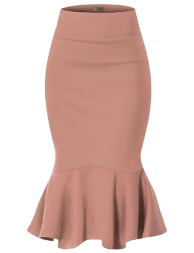 Image of HyBrid & Company Womens Premium Nylon Ponte Stretch Office Fishtail Pencil Skirt High Waist Made in The USA Below Knee