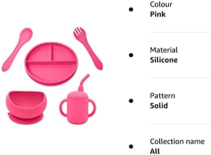 MunchEase Plate and Bowl Toddler Set Silicone Suction Portion Bowl and Plate with Spoon, Fork and Sippy Cup Premium Food Grade Silicone Non-BPA and Safe Soft on Gums Child & Baby - Pink