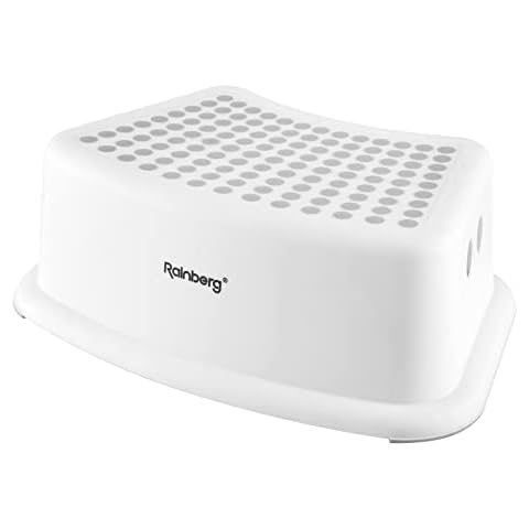 Rainberg Kids Bathroom Step Stool, Sturdy Step Stool, Anti Slip Stool, Toddlers Stool For Potty Training and use in the Kitchen, White colour with Grey Dots Stool, Easy to Clean and Store. (1) Cover