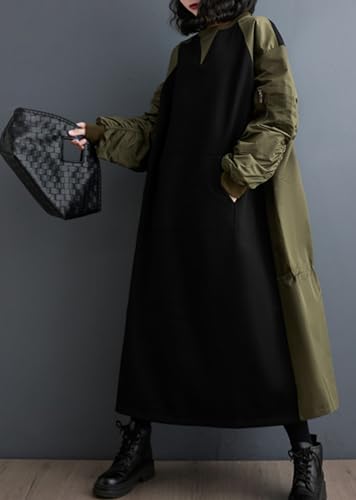 Robe Longue Manches Plissées ellazhu au Design Géométrique Original