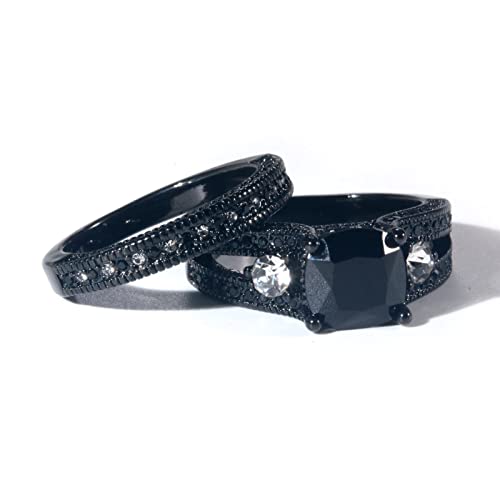 ringheart Couple Rings Matching Ring Black 1CT CZ White Gold Plated Women Wedding Ring Sets for Him and Her Rings4