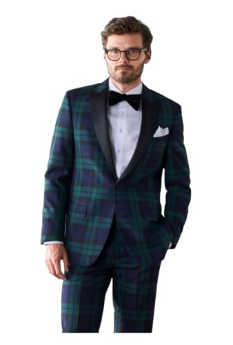 Leisure Mens Green Plaid Blazer 2 Pieces Vintage Checkered Wedding Prom Grooms Tuxedo Suits Jacket Pants Set