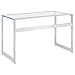 Coaster Home Furnishings – Hartford – Metal & Glass – 47-Inch Rectangular Glass Top Writing Desk with Contemporary Style and Plastic Glides – Home Office & Living Room – Chrome - 800746