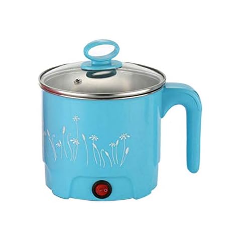 Hot Pot Multi-Function Mini Stainless Steel Temperature Control Electric Skillet Soup Porridge Pot 1.5 Liters Blue Pink Cover