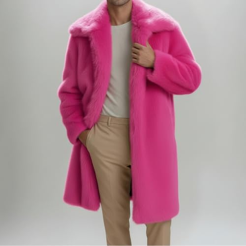 Image of Lisa Colly Men's Faux Fur Coat Winter Parka Overcoat | Men's Faux Fur Jacket, Winter Faux Fur Long Coat, Long Sleeve Fluffy Overcoat