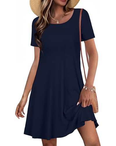 Image of JOLIGAL Summer Dresses for Women Casual Short Sleeve Sundress Scoop Neck Beach T Shirt Dress with Pockets 2026