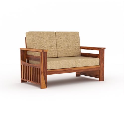 Image of KINGS HOME FURNITURE Sheesham Wooden 6 Seater Sofa for Living Room | Rosewood 6 Seater Cushion Sofa Side Half Moon Rack | Solid Wood Sofa Set for Lounge (-3+2+1,Honey)