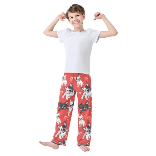 French Bulldog Red Pajama Pants Pantalones de pijama para niños2