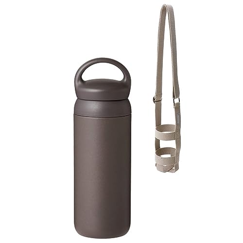 【セット買い】 KINTO (キントー) デイオフタンブラー 500ml ダークグレー 真空二重構造 保温保冷効果 水筒 21096 & KINTO(キントー) タンブラーストラップ 75mm ベージュ 23373