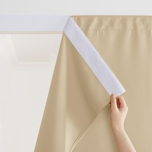 PONY DANCE Cortinas Opacas Termicas Aislantes con Cierre de Gancho y Bucle, Cortinas Impermeable de Exterior Resistente Al Viento de Patio 2 Piezas,132x243cm,Beige Oscuro