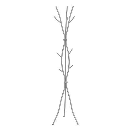 Monarch Specialties I 2061 Coat Rack, Hall Tree, Free Standing, 11 Hooks, Entryway, 74" H, Bedroom, Metal, Grey, Contemporary, Modern #TOP2