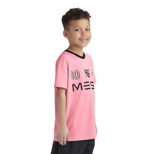 Image of Messi Boys' Lifestyle Short Sleeve Top, Loose-fit V-Neck Shirt with Logo, Comfortable
