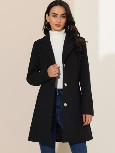 Image of Allegra K Womens Winter Elegant Pea Coat 2026 Single Breasted Long Overcoat | Notch Lapel Collar, Warm, Work Office Trench Coats,Outwear Outfit