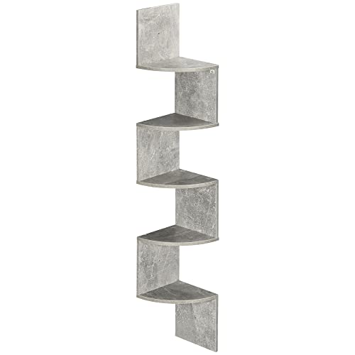 HOMCOM Estantería esquinera de pared con forma de zigzag 20L x 20W x 126H cm 5 niveles Madera Gris