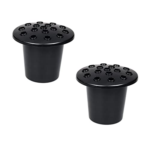 Invero Set of 2 Memorial Grave Vase with Lid Plastic Pot Insert Flower Holder - Ideal Grave Decoration for Fresh or Artificial Flowers - Black Lid