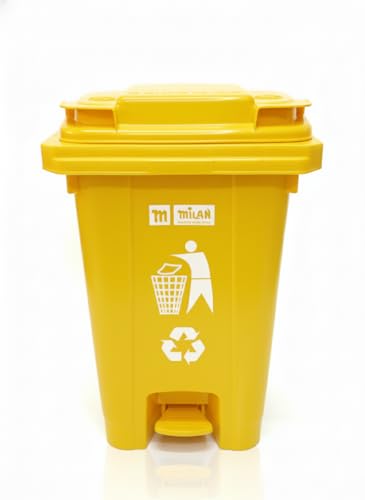Image of Milan Plastic Garbage Waste Dustbin with Step-On Pedal 65 Ltr Yellow