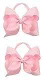 Xansema 2Pcs 6 Inches Ribbon Baby Girls Headbands Infant Elastic Hairbands Large Cheer Bow Hair Band Accessories for Child Toddlers Girls (Pink)