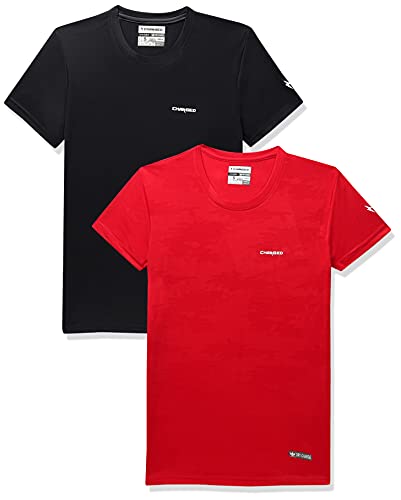 Charged Active-001 Camo Jacquard Round Neck Sports T-Shirt Red Size Small And Charged Pulse-006 Checker Knitt Round Neck Sports T-Shirt Black Size Small