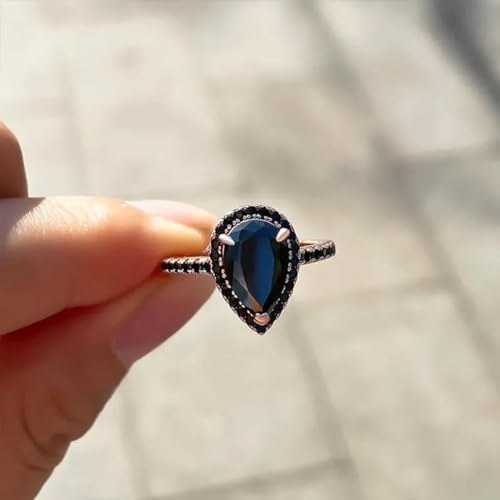 Antique Engagement Rings 3 CT Pear Cut Black Moissanite Diamond Wedding Ring Art Deco Halo Black CZ Onyx Ring - AUIT42RL5767973