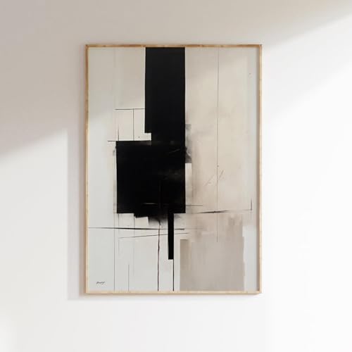 Art mural abstrait noir et beige pour salon chic et moderne