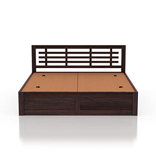 Image of Ganpati Arts Solid Sheesham Wood Lyon King Size Bed with Box Storage for Bedroom Furniture (Walnut Finish) 1 Year Warranty