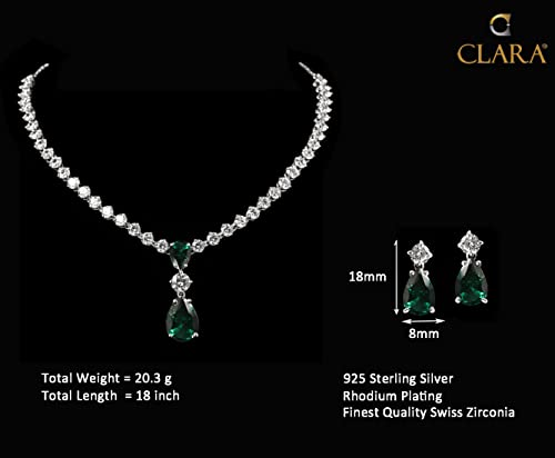 Clara 925 Sterling Silver Solitaire Green Necklace Jewellery Set With Earrings | Rhodium Plated, Swiss Zirconia stone | Gift for Women and Girls - Image 5