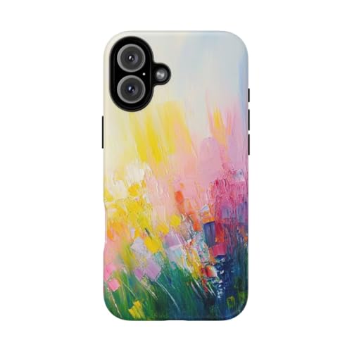 Coque rigide mate iPhone 16 Plus jaune motif coups de pinceau colorés