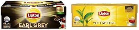 Lipton Earl Grey Bergamot Aromalı Demlik Poşet Çay 48'li Paket ve Lipton Yellow Label Demlik Poşet Çay 48'li Paket