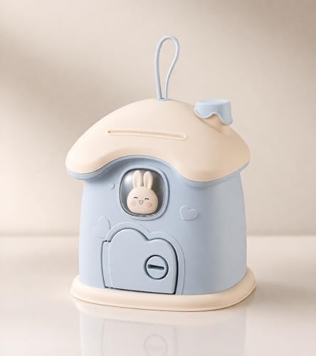 Image of Cute Bunny Piggy Bank for Kids | Kawaii Cartoon Animal Coin Bank | Mini House Cottage Money Saving Box | Durable Plastic Savings Bank Toy Gift for Boys Girls | 1 Pc (Random Color)