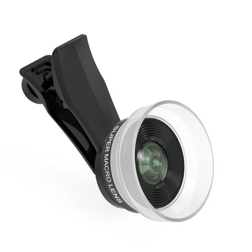 Veedzoens 10X Macro Lens for iPhone Android Smartphone, Compatible with SmallRig NEEWER Phone Cage, with Detachable Diffuser Hood, 17mm Thread Universal Phone Lens Clip and Black Portable Bag