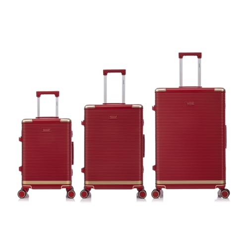 set PC+aluminum 20/24/28 inch three models set, stylish aluminum frame password lock luggage, for travel suitcases and suitcases (Red + Aluminium + PC)2