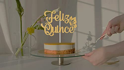 Feliz Quince Cake Topper, Cheers To 15 Years Cake Decoration, 15Th Birthday, Hello 15 Cake Decor, Happy 15Th Birthday Decoration Supplies Mixed Gold Glitter #TOP6