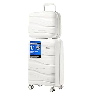 Kono Suitcase Set of 2, Lightweight Cabin Suitcase with Small Travel Case, Hard Shell PP Carry On Luggage for Short Trips, TSA Lock, Spinner Wheels & YKK Zips, White