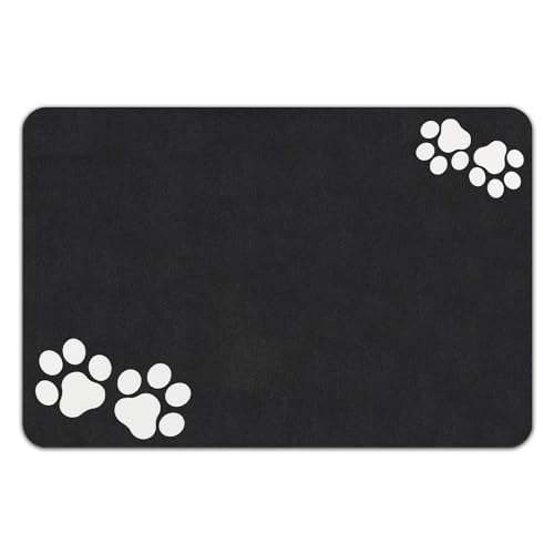 Lurowo Napfunterlage Hund 43x75 cm, rutschfeste Unterlage Katzennapf, Saugfähigkeit Futtermatte Hunde, wasserdicht Napfunterlage Katzen, Unterlagematte für Hundenapf (Zwei Paar Pfoten Schwarz 43*75cm)