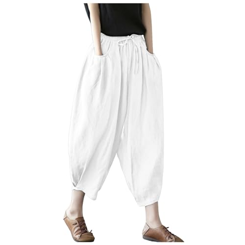 Pantalon en lin femme ample à la coupe ballon soignée et finitions haut de gamme